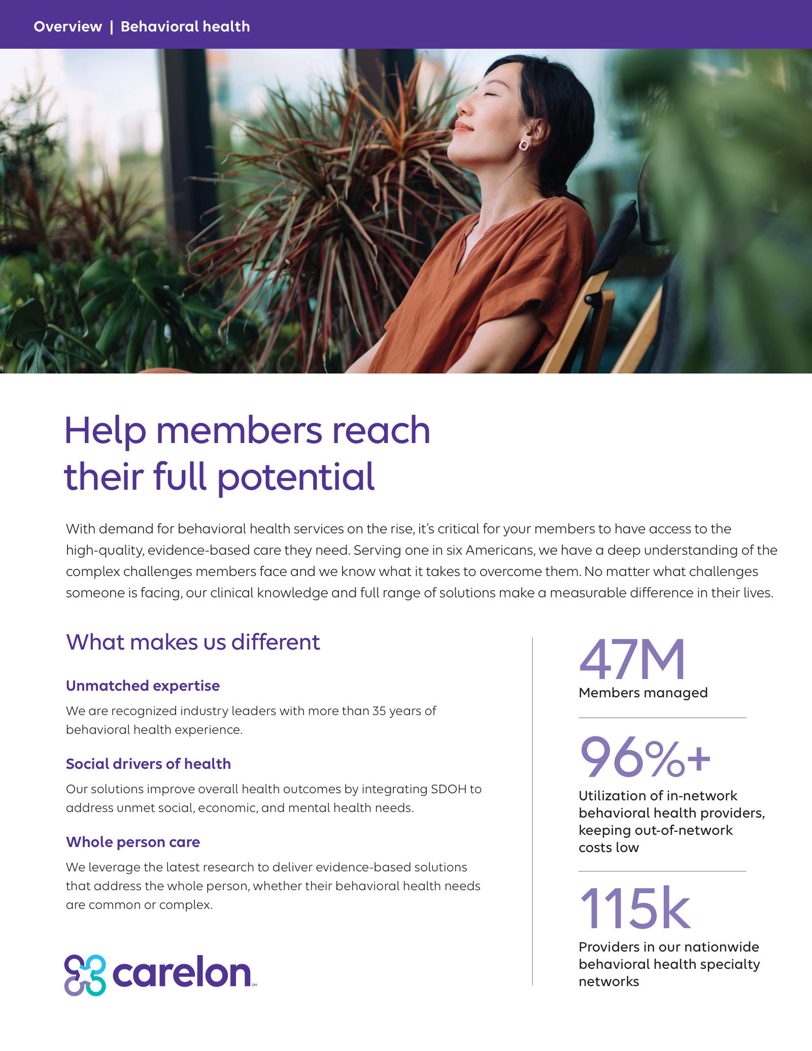 Carelon Behavioral Health sales sheet — Help members reach their full potential