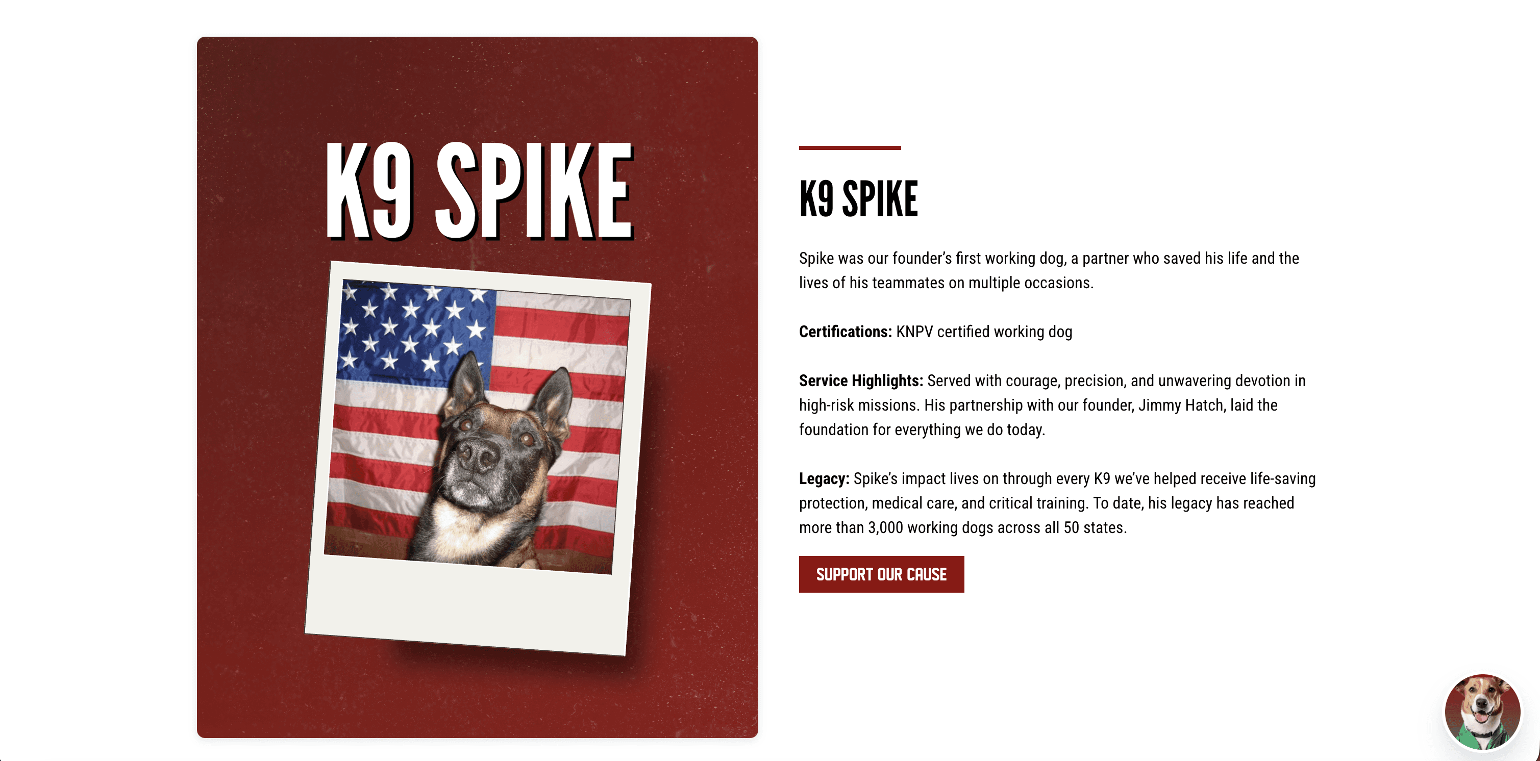 Spike's K9 Fund — the K9 Spike story section