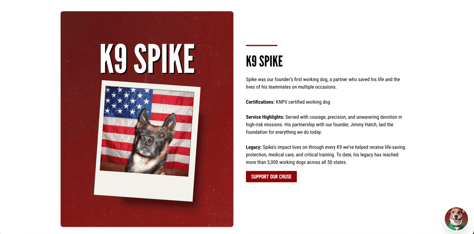 Spike's K9 Fund — the K9 Spike story section